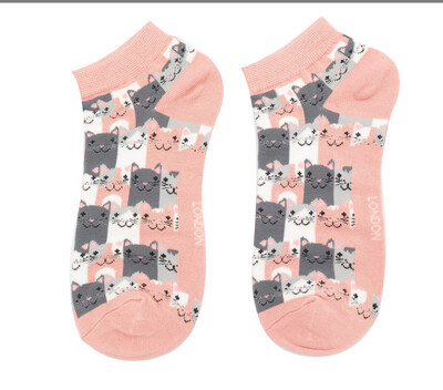 Cute Smiling Cat Trainer Socks Pink No Show Bamboo Super Soft MISS SPARROW