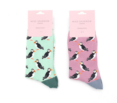 MISS SPARROW Puffin Socks Bamboo Mix Mint Green & Mauve CLEARANCE