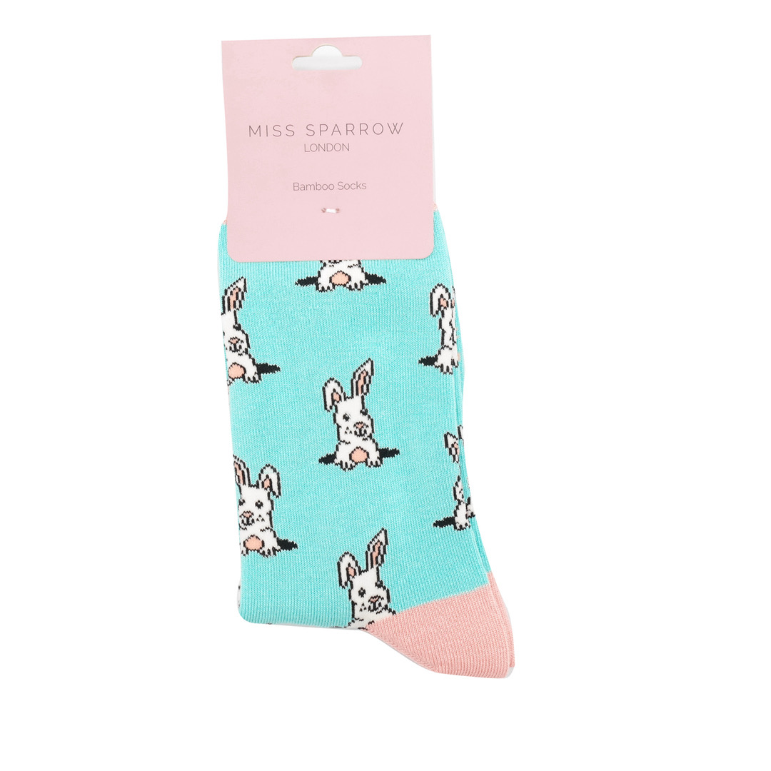 MISS SPARROW Bamboo Socks Peek A Boo Bunny Rabbit Aqua