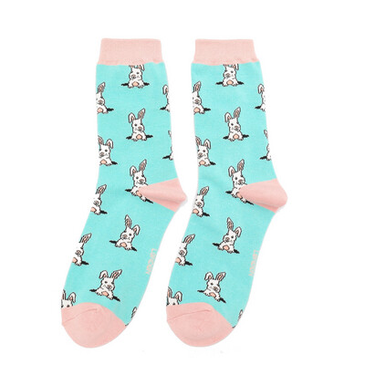 MISS SPARROW Bamboo Socks Peek A Boo Bunny Rabbit  Aqua
