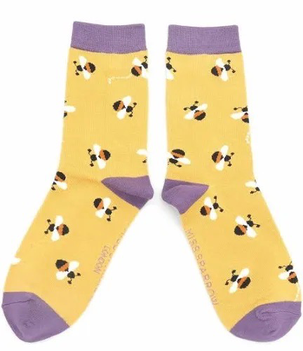 MISS SPARROW Buzz Bees Socks Yellow Soft Breathable Bamboo Mix