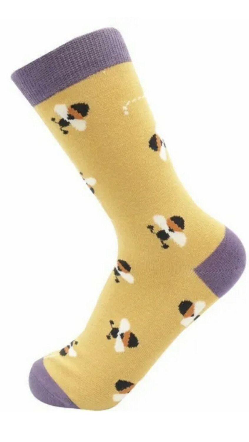 MISS SPARROW Buzz Bees Socks Yellow Soft Breathable Bamboo Mix