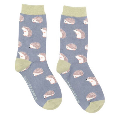 MISS SPARROW Socks  Sleepy Hedgehog  Print Soft Bamboo Pink Grey