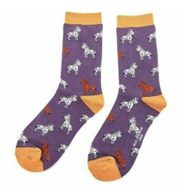 MISS SPARROW Zebra Sock Soft Purple Breathable Bamboo SALE