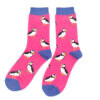 MISS SPARROW Socks Puffin Print Soft Bamboo Hot Pink