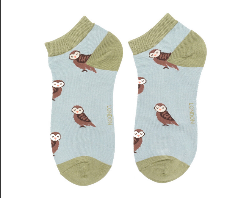 Cute Owl Trainer Socks Duck Egg Super Soft Eco Friendly Bamboo Mix