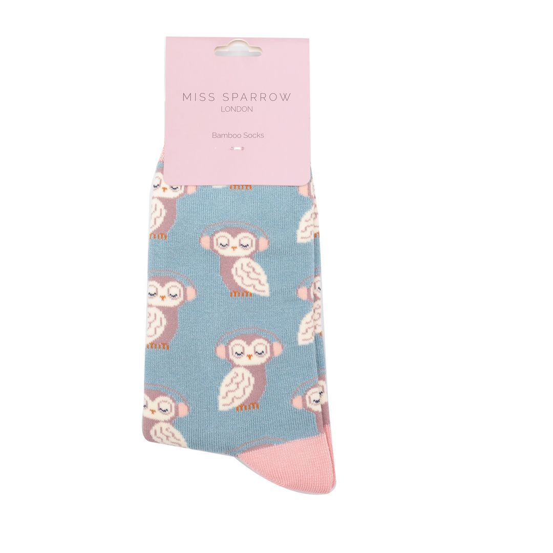 MISS SPARROW Funky Owls Socks Blue Bamboo Mix Sale