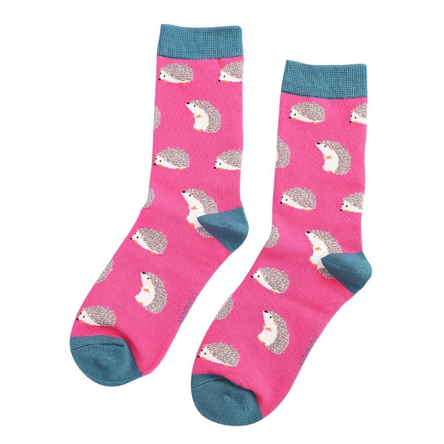 MISS SPARROW Socks Hedgehog Print Soft Bamboo Mix in hot pink
