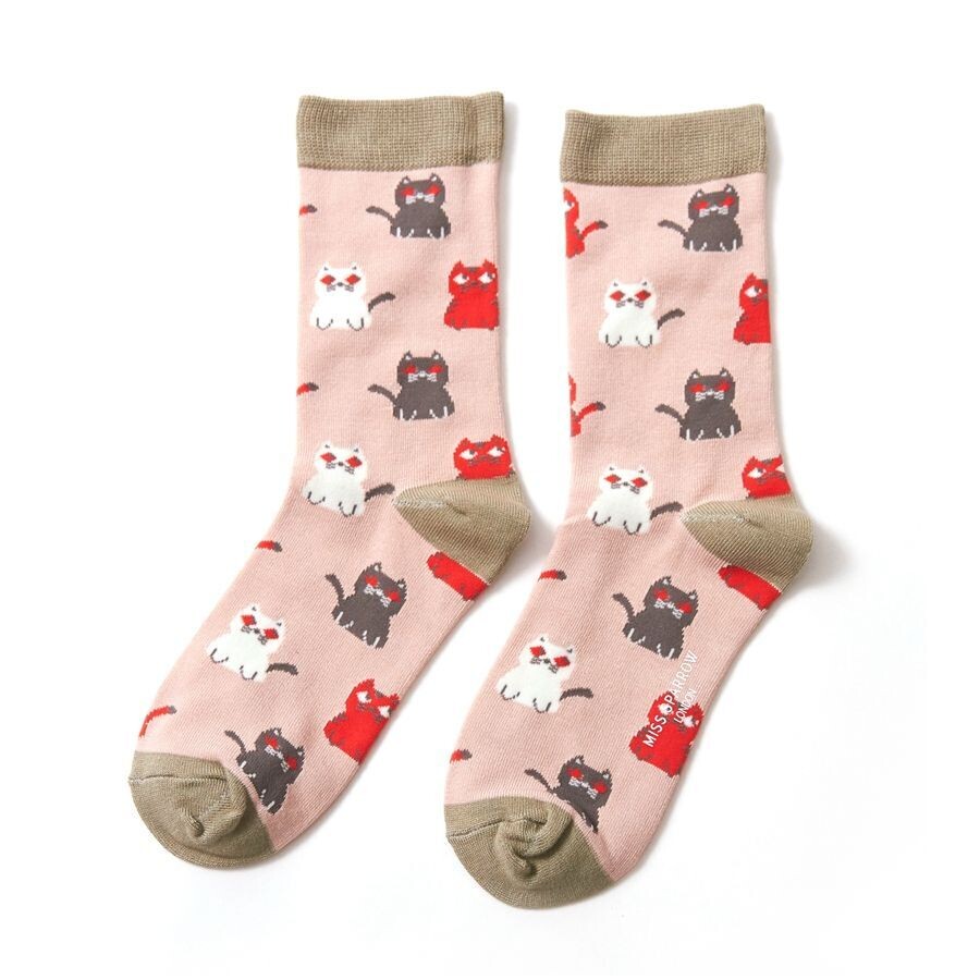 MISS SPARROW Kitty Cat Socks Super Soft Bamboo Mix Eco Friendly SALE