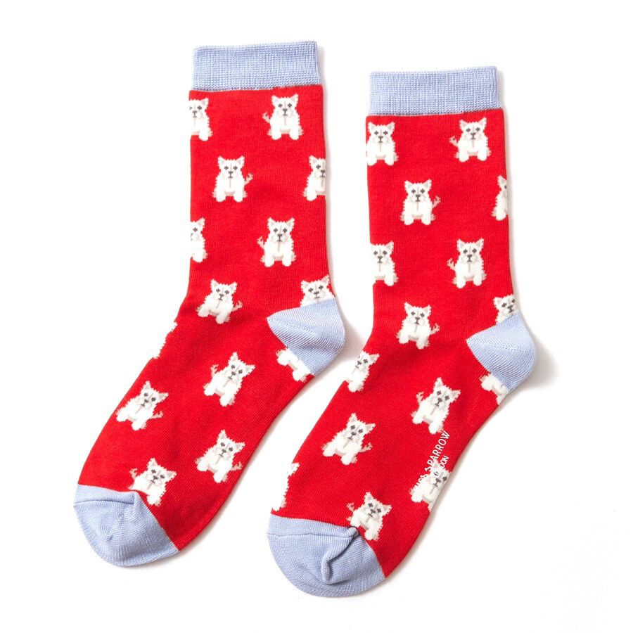 MISS SPARROW Socks Red Scottie Dog Bamboo Breathable Super Soft