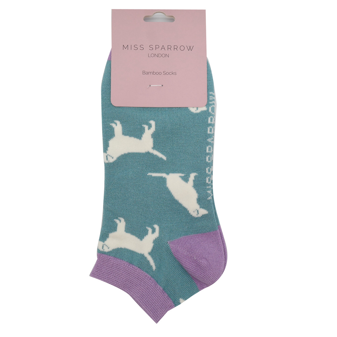 Miss Sparrow Trainer Socks Blue Eco Friendly Bamboo Labrador Dog