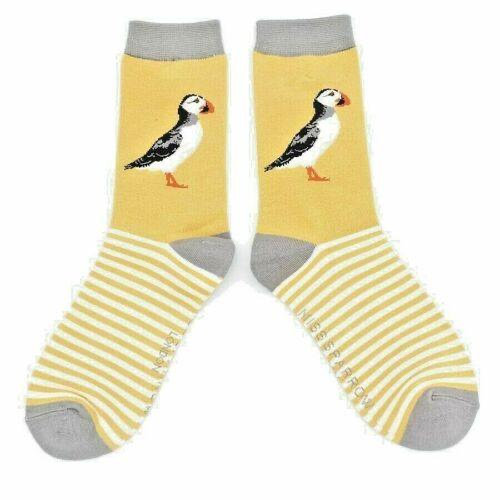 MISS SPARROW Socks Puffin Print Soft Bamboo Yellow One Size