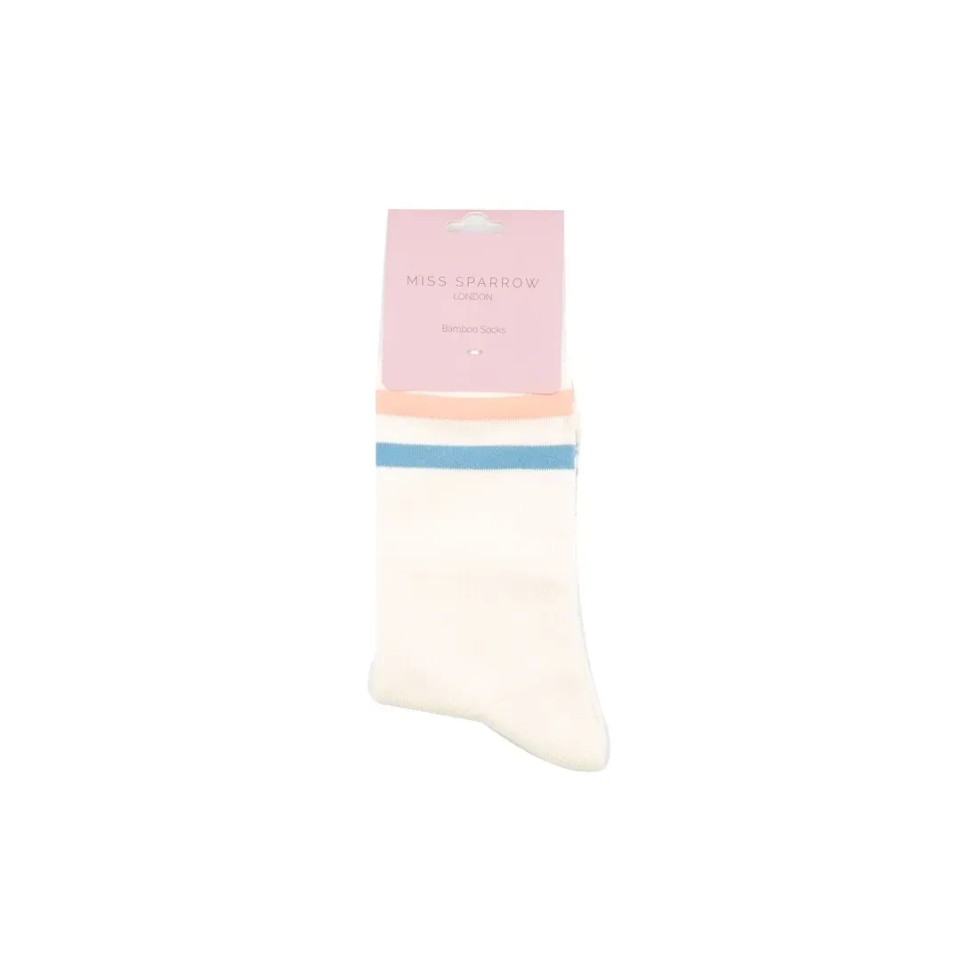 MISS SPARROW Stripe Sports Bamboo Socks White Size 4 to 7