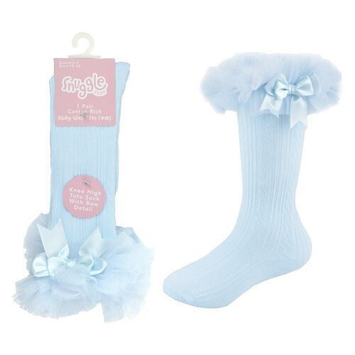 Baby Girl Blue Knee High Blue Socks Tutu With Bow 1 Pair
Size 0