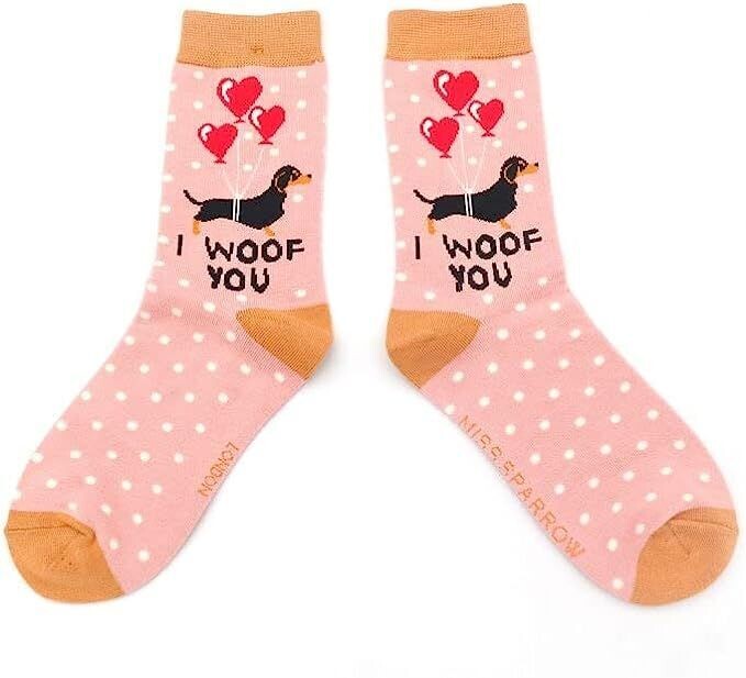 MISS SPARROW Socks I Woof You Dog Design Bamboo Breathable Super Soft 