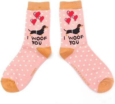 MISS SPARROW Socks I Woof You Dog  Design Bamboo Breathable Super Soft 