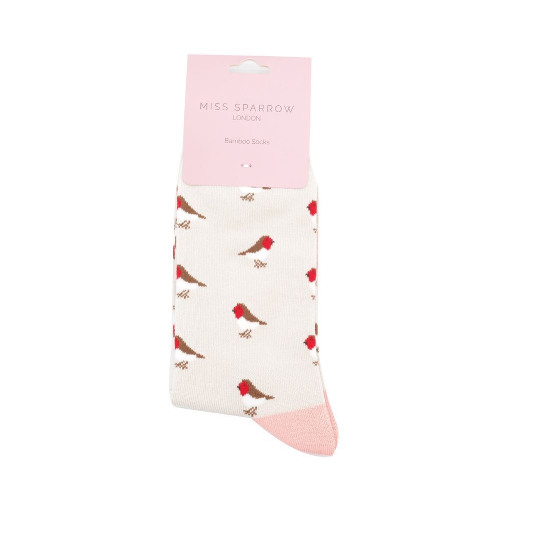 MISS SPARROW Socks Little Robin Silver Super Soft Bamboo Eco Friendly