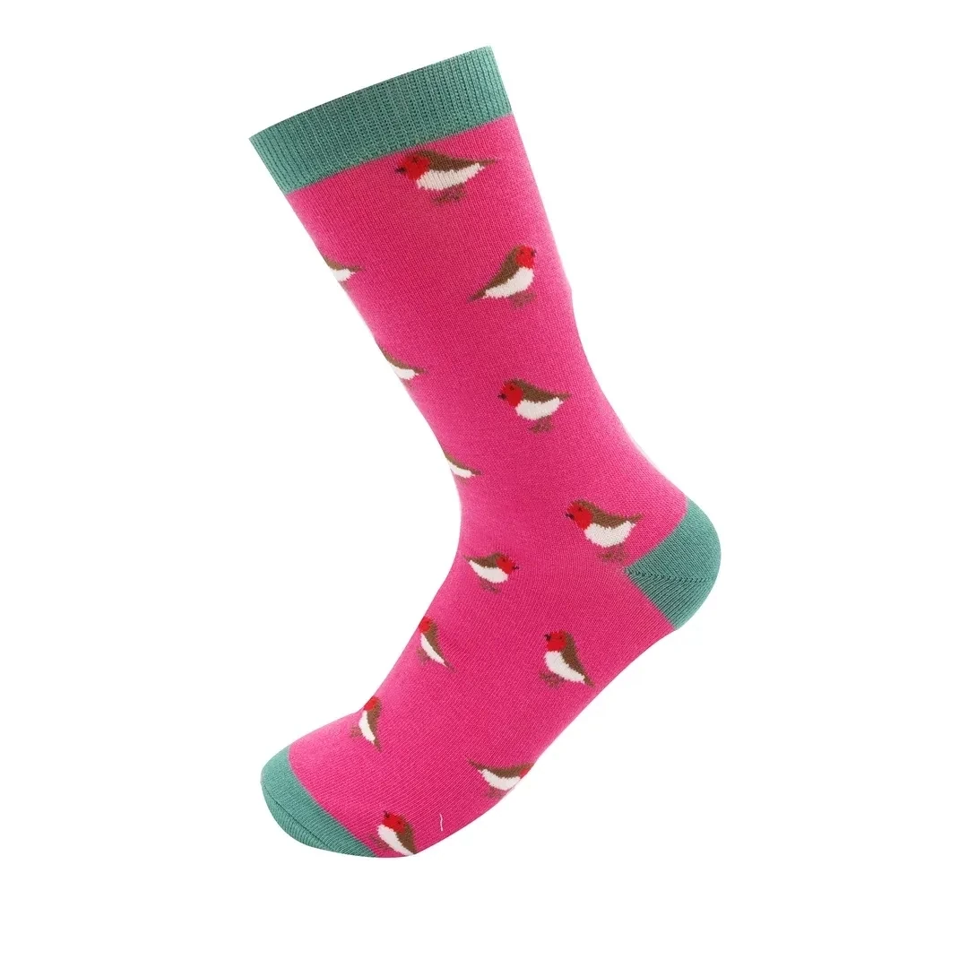 MISS SPARROW Socks Little Robin Hot Pink Bamboo Eco Friendly