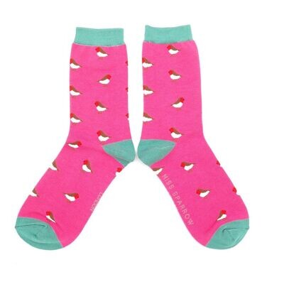 MISS SPARROW Socks Little Robin Hot Pink Bamboo Eco Friendly