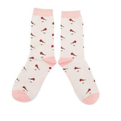 MISS SPARROW Socks Little Robin Silver Super Soft Bamboo Eco Friendly