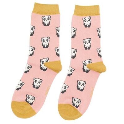 MISS SPARROW Socks Pink Cute Panda Bamboo  Blend Eco Friendly