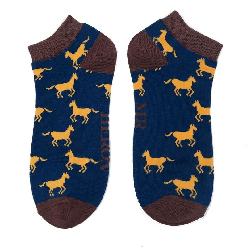 MR HERON Mens Trainer Socks Horse Navy  Soft  Breathable Bamboo Mix