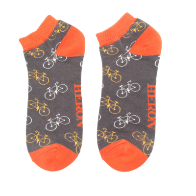 MR HERON Mens Trainer Socks Little Bikes Charcoal Soft Breathable Bamboo Mix