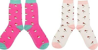 Pack of 2 MISS SPARROW Socks Robin Socks Silver Hot Pink Bamboo Blend