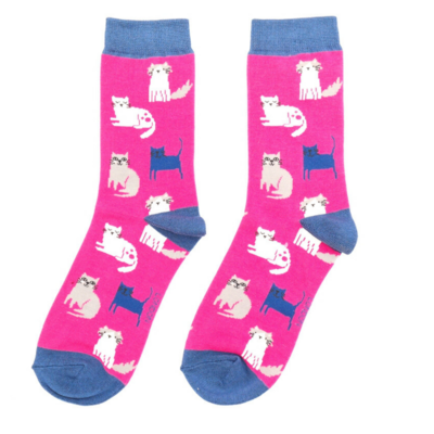 MISS SPARROW Kitten Cat Hot Pink Socks Super Soft Bamboo