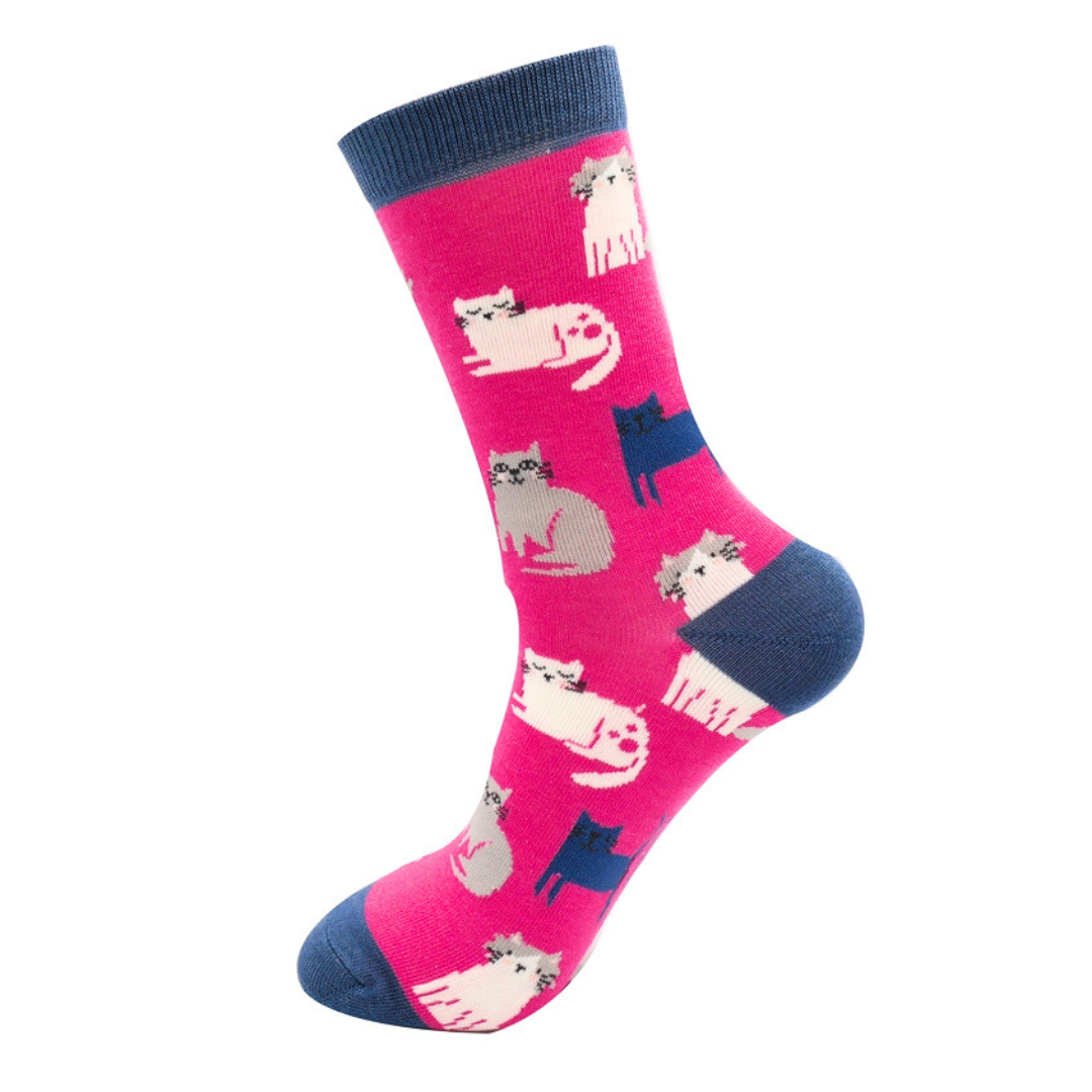 MISS SPARROW Kitten Cat Hot Pink Socks Super Soft Bamboo