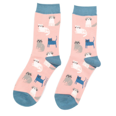 MISS SPARROW Kitten Cat Dusky Pink Socks Soft Bamboo