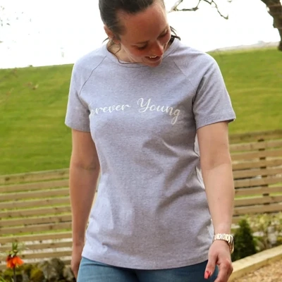Zelly For Ever Young Grey T Shirt Top Loungewear One Size Cotton Mix SALE