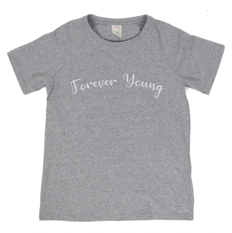 Zelly For Ever Young Grey T Shirt Top Loungewear One Size Cotton Mix SALE