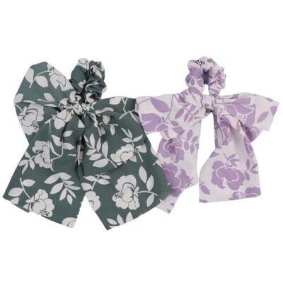 Zelly Hair Accessories Scrunchies With Bow Ribbon Flower Pattern Lilac Green
