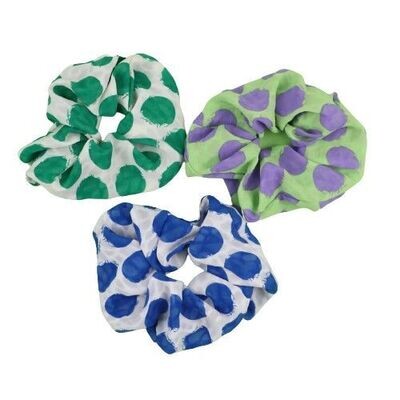 Zelly Hair Accessories Scrunchies Set 3 Spotted Polyester Blue Green Purple