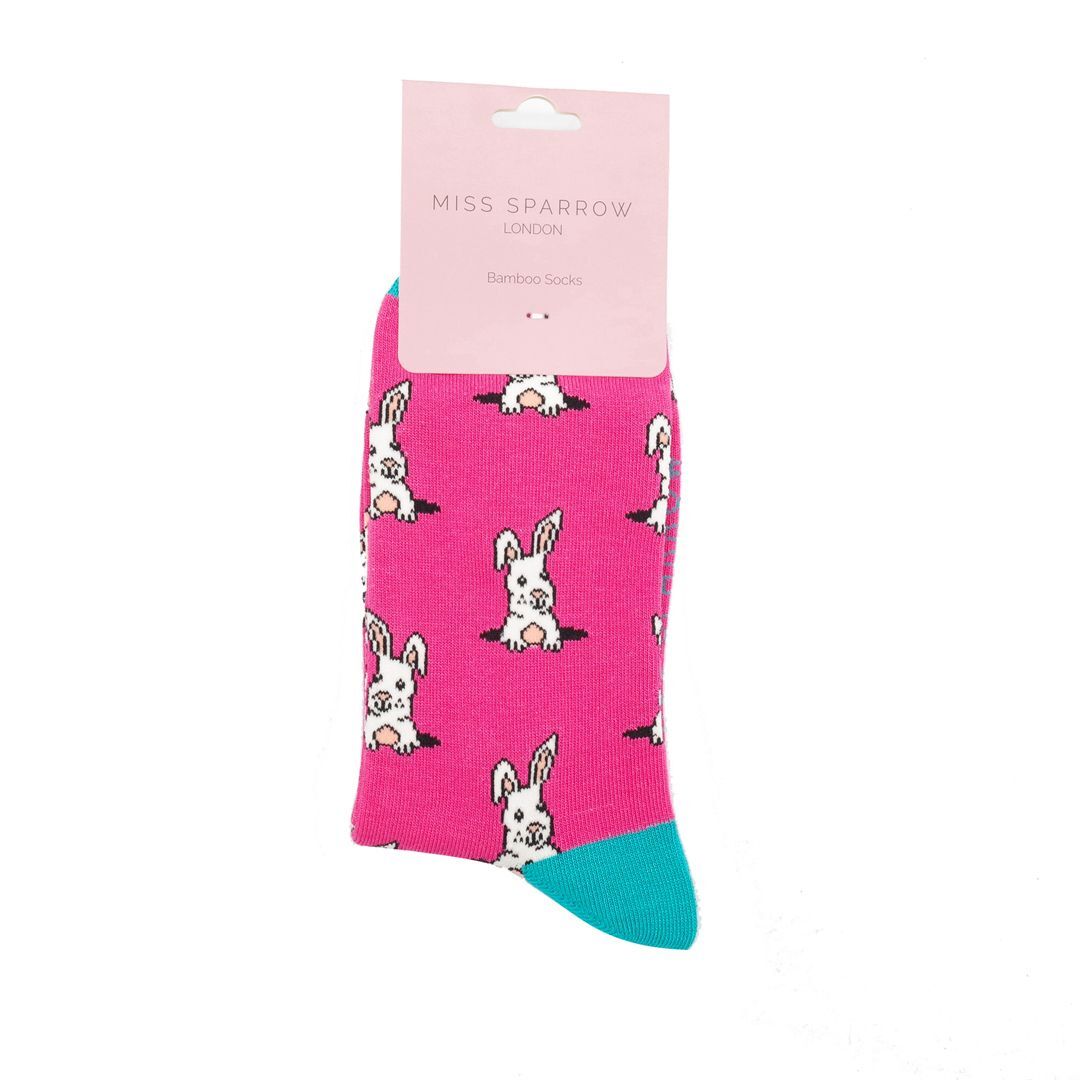 MISS SPARROW Bamboo Socks Peek A Boo Bunny Rabbit Eco Friendly Hot Pink