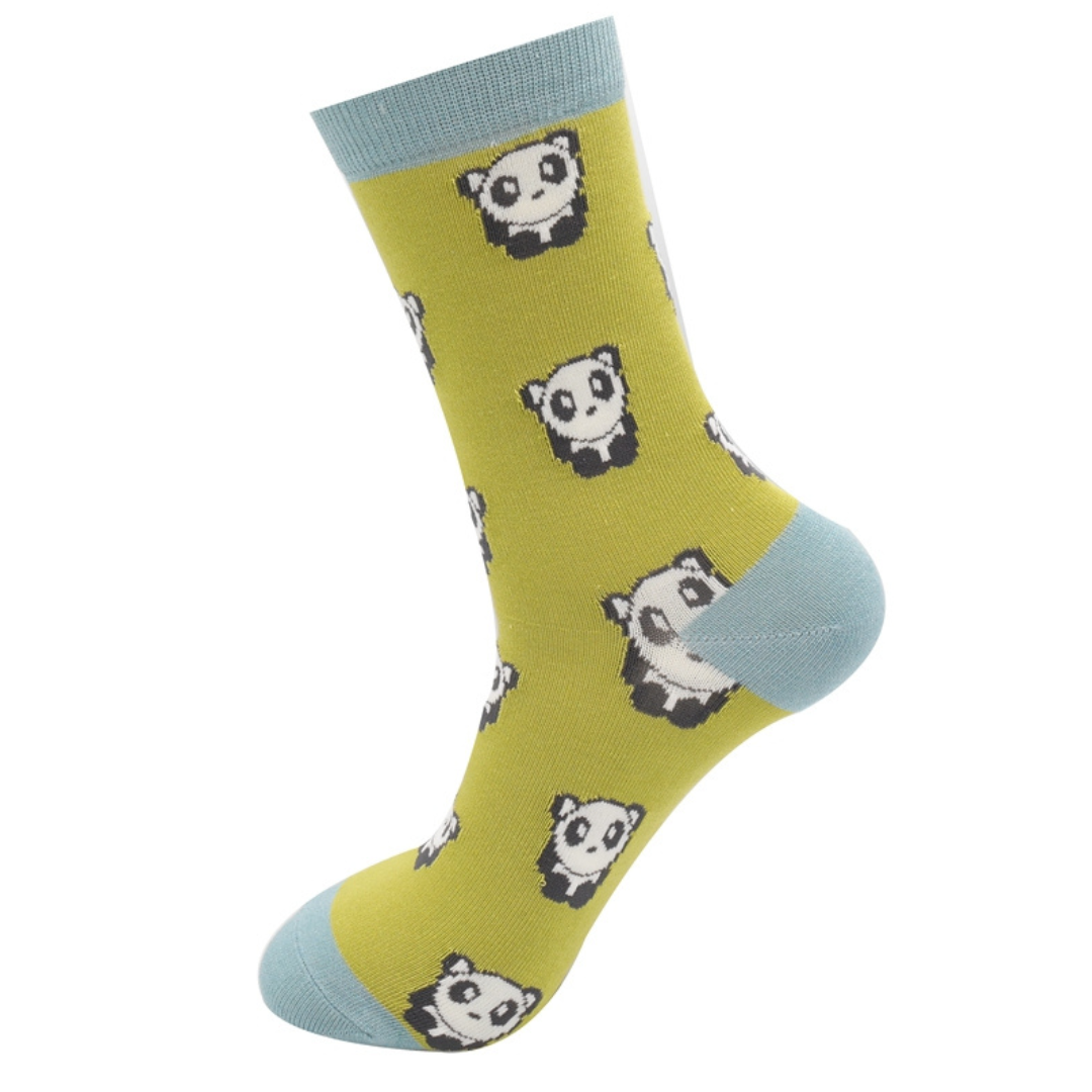 MISS SPARROW Socks Moss Green Cute Panda Bamboo Blend Eco Friendly