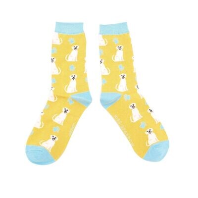 Happy Labrador Dog Socks Super Soft Eco Friendly Sustainable Bamboo Yellow