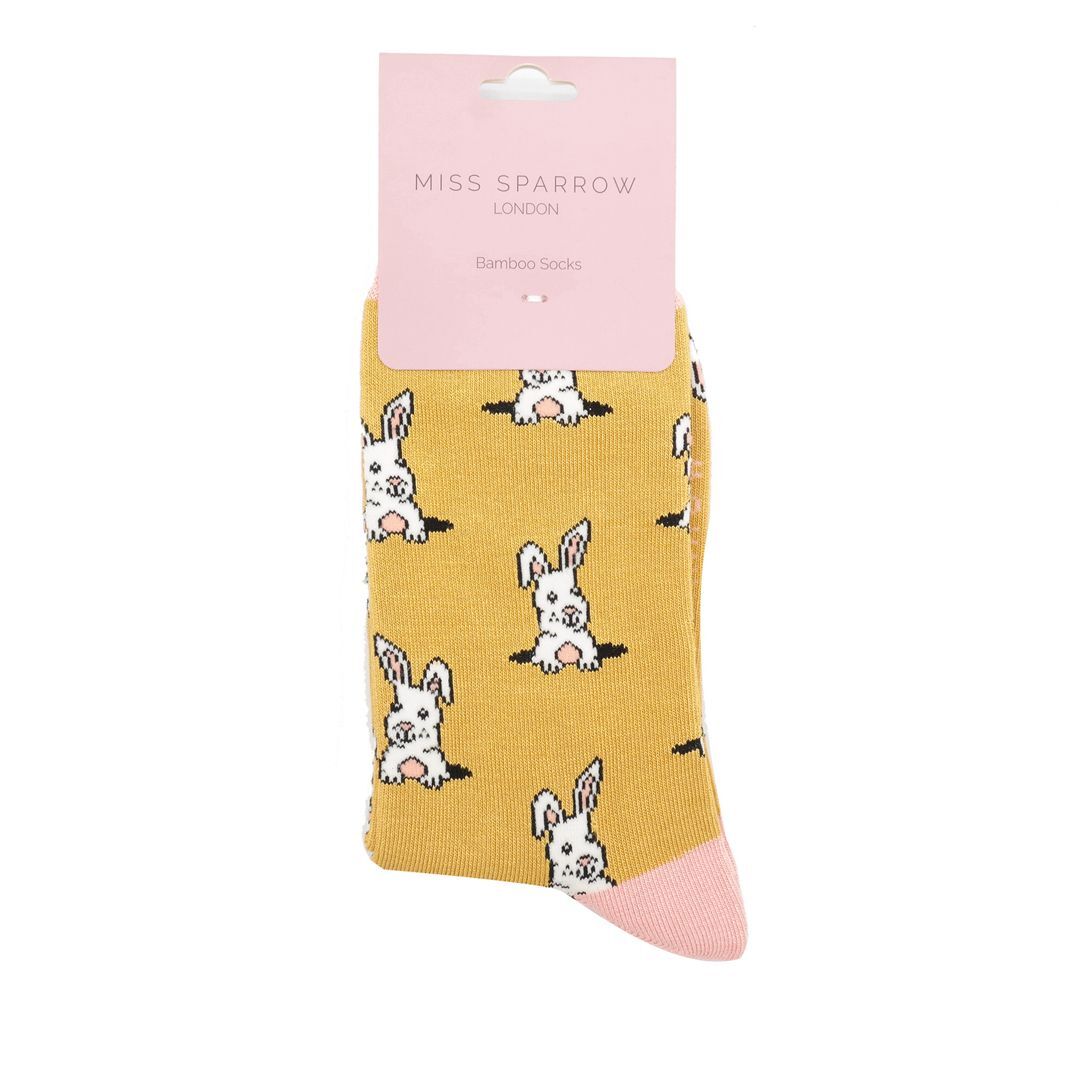 MISS SPARROW Bamboo Socks Peek A Boo Bunny Rabbit Eco Friendly Yellow