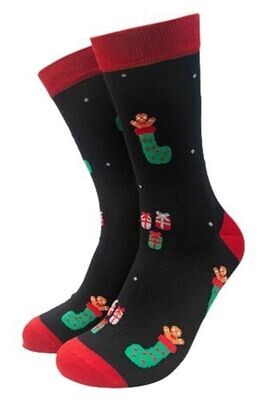 SOCK TALK Mens Christmas Stocks Black Red Bamboo Soft Breathable Pair Size 7 to 11