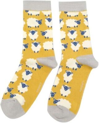 MISS SPARROW Happy Sheep Socks Soft Eco Friendly Bamboo Blend Yellow