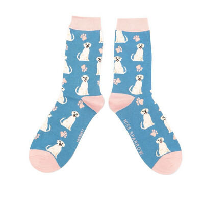 Miss Sparrow Labrador Socks Blue Super Soft Bamboo Blend Great Price