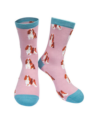 Womens Bamboo Dog Socks Cavalier King Charles Spaniel Pink