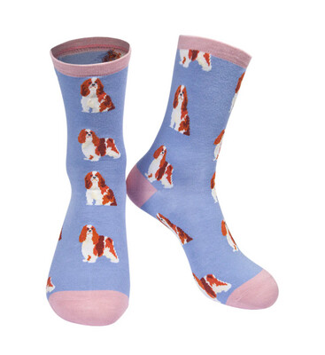 Womens Bamboo Dog Socks Cavalier King Charles Spaniel Lilac