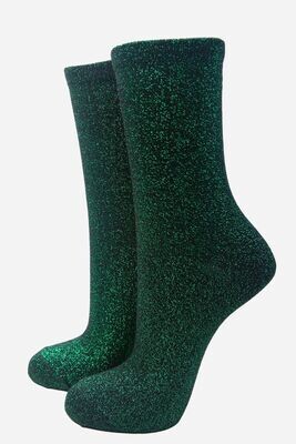 Sock Talk Glitter Ankle Socks Green on Black Parties CLEARANCE