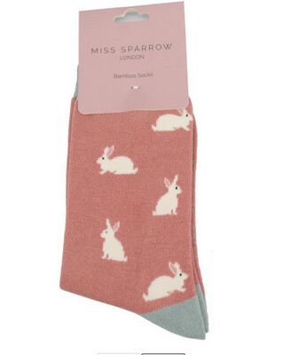 MISS SPARROW Socks Dusky Pink Bunny Rabbit Bamboo mix