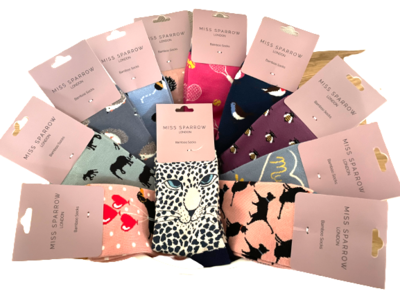 3 Pairs of Miss Sparrow Socks In A Gift Box Bees Cats Dogs The Perfect Gift SPECIAL PRICE