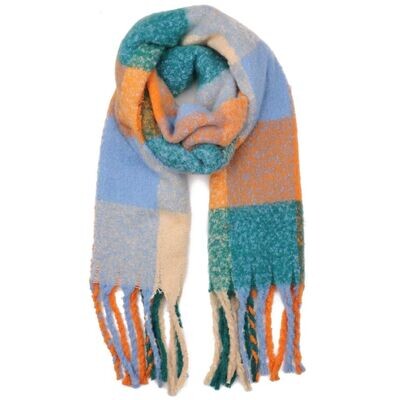Zelly Womens Checked Winter Scarf Soft Cozy Orange Mixed Colours With Tassles