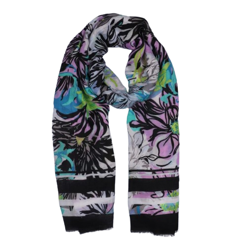 Zelly Flower Print Scarf  Gorgeoues Lightweight Black Pink Mix  180 x 70 cm
