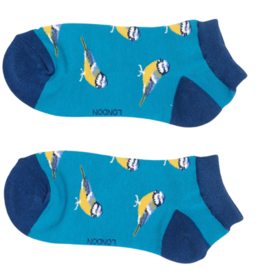 MISS SPARROW Bluetit Bird Trainer Socks Super Soft Bamboo Mix Teal 1 Pair Size 4 to 7